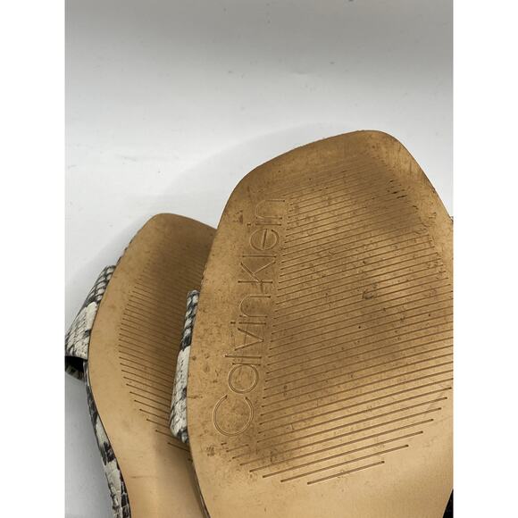 CALVIN KLEIN Women's Black-White Qeelin Snake Square-Toe Heeled Sandals SZ 6.5 - Picture 12 of 13